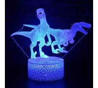 PODODO Veilleuse dinosaure 3D 16 couleurs changeantes lampe acrylique base ABS chargeur USB décoration maison jouet anniversaire Noël enfant cadeau
