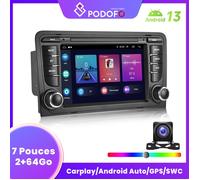 Podofo 2+ 64Go 7 pouces Android13 Autoradio pour Audi A3 8P S3 8P RS3 avce CarPlay Android Auto GPS SWC AHD Caméra haute définition
