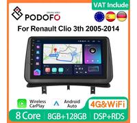 Podofo 4G CarPlay Android Auto Radio For Renault Clio 3th 2005-2014 Car Multimedia Video Player 2din Head Unit GPS Stereo IPS BT 8G+128G (4G)