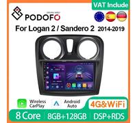 Podofo 8G+128G CarPlay For Renault Logan 2 Sandero 2 2012-2019 Android Car Radio 4G Multimedia Player 2din Head Unit HiFi Stereo 2G+64G 2.0GHZ