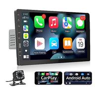 Podofo 9 Pouces Écran Tactile de Voiture Autoradio 1 Din avec Apple Carplay et Android Auto Stéréo de Voiture avec Bluetooth/FM Radio/SWC/Lien Miroir/USB + Caméra de Recul et Microphone