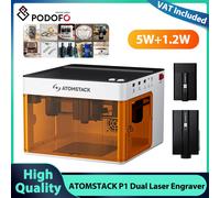 Podofo AtomStack P1 double graveur Laser 5W Diode 1.2W Laser infrarouge 2-en-1 Machine de découpe de gravure Laser 5000mW 110 × 110mm P1 5W+1.2W