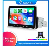 Podofo Autoradio 7 pouces 1Din Wireless Carplay Android Car avec BT, GPS, FM, WiFi, SWC, DAB+ Pour tous les modèles Single Din