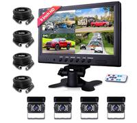 Podofo Caméra De Recul Moniteur 9'' 4 Paramètres De Caméra 4 Écran Partagé IP68 Imperméable à l'eau pour Camion/Remorque avec 2x10m + 2x20m Câble 4 Broches Interface Aéronautique 12-24V