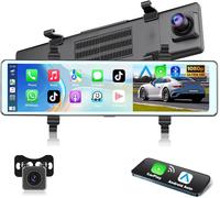 Podofo HD Rearview Mirror Dashcam with Wireless CarPlay Android Auto, 11.26 Inch HD 1080P IPS Touch Screen Dual Camera, 2 Display Screens, Bluetooth, Night Vision