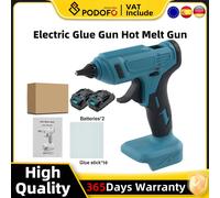 Podofo pistolet à colle sans fil brossé Moto pistolet thermofusible Portable avec 10 pièces 11mm bâtons de colle bricolage outil de réparation pour batterie Makita 18V Pas de batterie