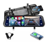 Podofo Rétroviseur Dashcam sans Fil Carplay Android Auto,9,66 Pouces HD 1080P IPS Écran Tactile Double Caméra de Tableau,2 Écrans d'affichage,Bluetooth