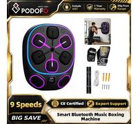 Podofo Smart Music Boxing Machine, 9 vitesses et 9 modes, entraîneur de boxe mural avec musique Bluetooth, 6+2 pads de frappe, cible de frappe à réaction LED, équipement de boxe sans perçage avec