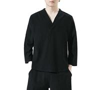 PODOLIXIA Chemise à col montant à manches longues pour homme, kimono japonais, imprimé, robe taoïste, ample, robe de chambre ample pour homme, tenue de méditation, vêtement d'intérieur décontracté,