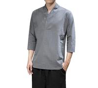 PODOLIXIA Chemise décontractée à col montant pour homme - Manches trois quarts - Kimono japonais - Imprimé - Robe taoïste - Coupe ample - Robe de chambre ample - Vêtement de méditation décontracté,