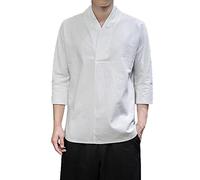 PODOLIXIA Chemise décontractée à col montant pour homme - Manches trois quarts - Kimono japonais - Imprimé - Robe taoïste - Coupe ample - Robe de chambre ample - Vêtement de méditation décontracté,