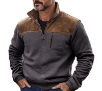 PODOLIXIA Demi Zip Pull Sweatshirt Homme Rétro Sans Capuche Col Montant Pull Fermeture Éclair Automne Hiver Basic Troyer Casual Regular Fit Manches Longues, gris, S