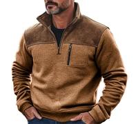 PODOLIXIA Demi Zip Pull Sweatshirt Homme Rétro Sans Capuche Col Montant Pull Fermeture Éclair Automne Hiver Basic Troyer Casual Regular Fit Manches Longues, marron, XXL