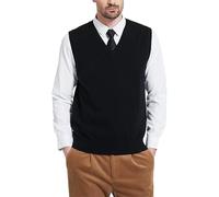 PODOLIXIA Gilet en tricot pour homme - Col en V - Sans manches - En tricot fin - Couleur unie - Élégant - Décontracté - Business - Gentleman, Noir , L