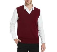 PODOLIXIA Gilet en tricot pour homme - Col en V - Sans manches - En tricot fin - Couleur unie - Élégant - Décontracté - Business - Gentleman, rouge, 3XL