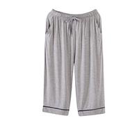 PODOLIXIA Pantalon de pyjama d'été 3/4 pour homme - En modal stretch - Avec ceinture élastique et cordon de serrage - Léger et confortable, X1 Gris, XL