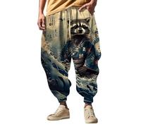 PODOLIXIA Pantalon sarouel pour homme - Pantalon bouffant large - Décontracté - Avec imprimés amusants de dessin animé - Style de rue hip hop - Pantalon Aladin - Jambe large - Pantalon décontracté - M