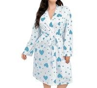 PODOLIXIA Peignoir léger à manches longues pour femme - Imprimé cœur - Grandes tailles - Kimono décontracté - Baquem - Peignoir de sauna, Blanc., M