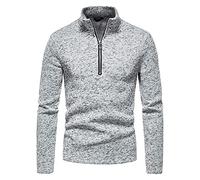 PODOLIXIA Pull pour homme avec fermeture éclair Troyer - Demi-fermeture éclair - Manches longues - Col montant - Automne - Hiver - Sweat-shirt tactique à manches longues - Coupe ajustée, gris, XL