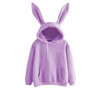PODOLIXIA Sweat à capuche pour femme avec oreilles de lapin mignonnes - Manches longues - Pull à capuche - Couleur unie - Poches kangourou - Sweat à capuche - Pour filles et femmes - Automne et hiver