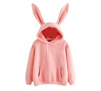 PODOLIXIA Sweat à capuche pour femme avec oreilles de lapin mignonnes - Manches longues - Pull à capuche - Couleur unie - Poches kangourou - Sweat à capuche - Pour filles et femmes - Automne et hiver