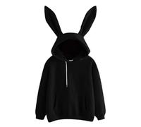 PODOLIXIA Sweat à capuche pour femme avec oreilles de lapin mignonnes - Manches longues - Pull à capuche - Couleur unie - Poches kangourou - Sweat à capuche - Pour filles et femmes - Automne et hiver