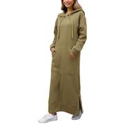 PODOLIXIA Sweat à capuche pour femme - Pull avec capuche - Automne et hiver - Chaud - Sweatshirt - Manches longues - Pull décontracté - Maxi robe longue avec poches, vert, L