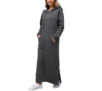 PODOLIXIA Sweat à capuche pour femme - Pull avec capuche - Automne et hiver - Chaud - Sweatshirt - Manches longues - Pull décontracté - Maxi robe longue avec poches, gris foncé, L