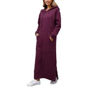 PODOLIXIA Sweat à capuche pour femme - Pull avec capuche - Automne et hiver - Chaud - Sweatshirt - Manches longues - Pull décontracté - Maxi robe longue avec poches, Bordeaux, M