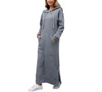 PODOLIXIA Sweat à capuche pour femme - Pull avec capuche - Automne et hiver - Chaud - Sweatshirt - Manches longues - Pull décontracté - Maxi robe longue avec poches, gris, XXL
