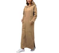 PODOLIXIA Sweat à capuche pour femme - Pull avec capuche - Automne et hiver - Chaud - Sweatshirt - Manches longues - Pull décontracté - Maxi robe longue avec poches, kaki, XXL