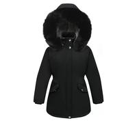 PODOLIXIA Veste d'hiver pour fille avec capuche chaude - Veste à capuche - Automne - Hiver - Manches longues - Couleur unie - Doudoune midi - Manteau d'hiver pour enfant, Noir , 5-6 ans