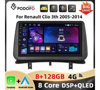 PodoNuremberg-Autoradio 9 ", Android, 8 cœurs, FM, Bluetooth, Carplay, WiFi, 4G, lecteur audio stéréo pour voiture Renault Clio 3rd (2005-2014) 4 64G 4Core