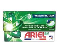 Pods 3-en-1 lessive 76 lavages (4x19), action détachante efficace en un seul lavage, dissolution rapide à froid