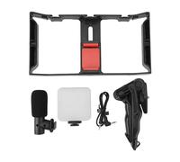 PODSJD Kit de Streaming Smartphone avec Microphone Anti - Bruit et Éclairage à 3 Niveaux, Trépied Pliable & Cage Téléphone - Solution Complète pour Vlog, Live, Interview et Vidéo Mobi