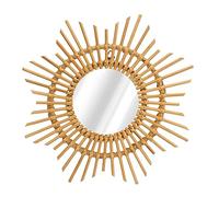 PODSJD Miroir Doré Mural Bois Rotin Petit, Décoration Murale Rond 35x35 cm - Design Unique Étoile, Tissage Main, Style Naturel et Vintage pour Chambre et Salon