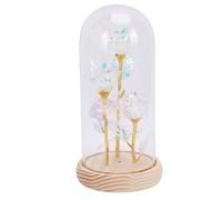 PODSJD Rose Éternelle sous Cloche en Verre LED - 3 Roses Artisanales avec Socle Bois et Éclairage Chaud - Cadeau Romantique pour Mère, Petite Amie, Anniversaire ou Fête