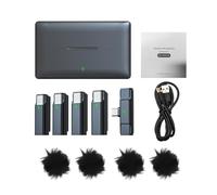 PODSJD Système Microphone sans Fil 2.4G One - Trigger - Four, 4 Micros Clip - on Omni - directionnels, Portée 100M - Auto Appairage, Réduction de Bruit Intelligente, Compatible Type - C (Tapez C)
