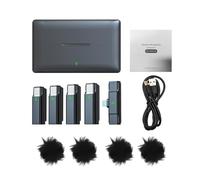 PODSJD Système Microphone sans Fil 2.4G One - Trigger - Four, 4 Micros Clip - on Omni - directionnels, Portée 100M - Auto Appairage, Réduction de Bruit Intelligente, Compatible Type - C (Foudre)