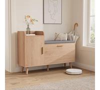 Poeahu Banc Rangement Chaussures,100cm,Meuble Chaussures Entree, 2 Niveaux, Armoire à Chaussures avec Tabouret à Langer, avec Abattant et Tiroir, Coussin Confortable, Bois