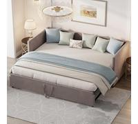 Poeahu Canapé Lit 2 Places 90/180 x 200 cm Canapé Lit Convertible avec Sommier à Lattes Lits Gigogne 2 Places Adulte Canapé Convertible Extensible Velours, sans Matelas, Beige (Gris)