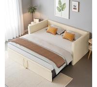 Poeahu Canapé Lit Convertible 90/180 x 200 cm, Canapé Lit 2 Places Extensible avec Sommier à Lattes, Lits Gigogne 2 Places, Multifonctionnel LiT Rembourré pour Adolescent Adulte, sans Matelas (Beige)