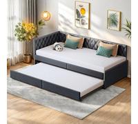 Poeahu Canapé Lit Convertible 90/180 x 200 cm, Canapé Lit Extensible avec Sommier à Lattes en Bois, Lits de Jour, Lits Gigogne pour Salon et Chambre à Coucher, Tissu Velours, sans Matelas (Gris)