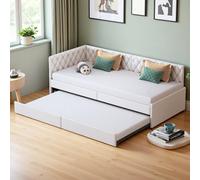 Poeahu Canapé Lit Convertible 90/180 x 200 cm, Canapé Lit Extensible avec Sommier à Lattes en Bois, Lits de Jour, Lits Gigogne pour Salon et Chambre à Coucher, Tissu Velours, sans Matelas (Beige)