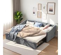 Poeahu Canape Lit Convertible 90/180 x 200 cm, Lit Gigogne 2 Places avec Sommier à Lattes, Canapé LTS Extensible, Lit Multifonction pour Salon et Bureau, sans Matelas, Tissu Velours, Gris