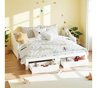 Poeahu Canapé-lit extensible 90/180 x 200 cm - Lit simple en bois avec 2 tiroirs de rangement - Lit d'appoint avec étagère et sommier à lattes, sans matelas - Blanc