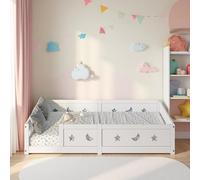 Poeahu Lit au Sol Enfant 140x200, Lit Montessori au Sol en Bois Massif avec Barrière de Sécurité et Sommier à Lattes, Cadre de Lits 1 Place pour Garçons et Filles, Enfants et Bébés