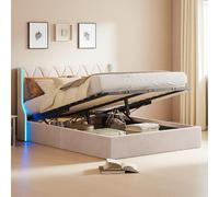 Poeahu Lit Coffre 140x200 avec Sommier LED, Lit 2 Personnes Capitonné avec Rangement, Lits Double avec à Lattes, Lits Rembourré pour Adultes 2 Personnes, Velours, sans Matelas