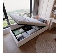 Poeahu Lit Coffre 90x200, Canapé Lit 1 Place avec Rangement et LED, Canapé Lits Simple Rembourré avec Tête de Lit, LiT Banquette avec Sommier à Lattes, Velours, sans Matelas