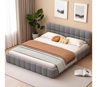 Poeahu Lit Double Rembourré 140x190 cm Lit Bubble avec Sommier à Lattes et Dossier, Lits 2 Places avec Tête Capitonné Cadre de Lits pour Adulte Chambre à Coucher (Grau, 140 x 190 cm)